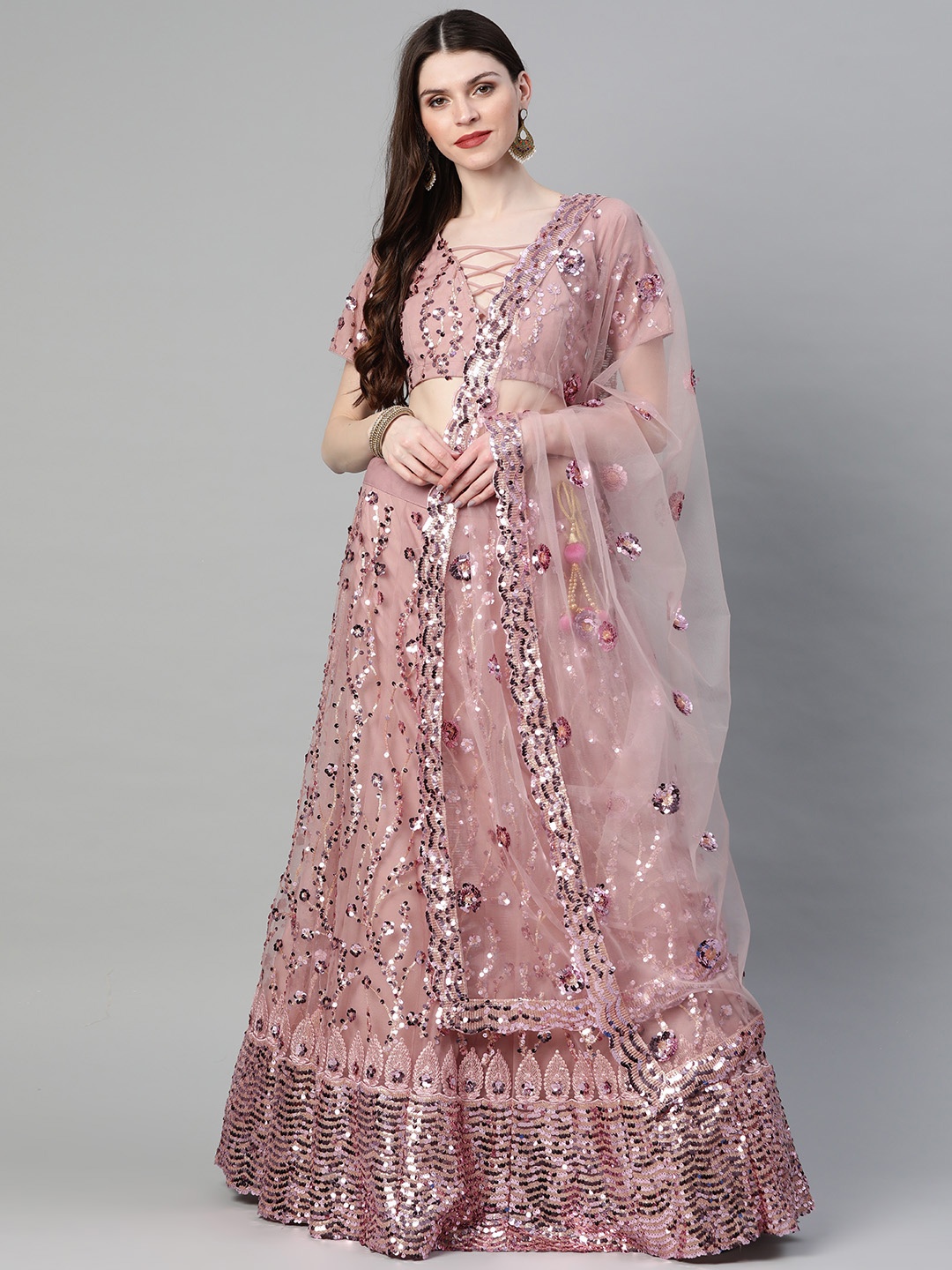 

Readiprint Fashions Mauve Embellished Semi-Stitched Lehenga & Blouse with Dupatta