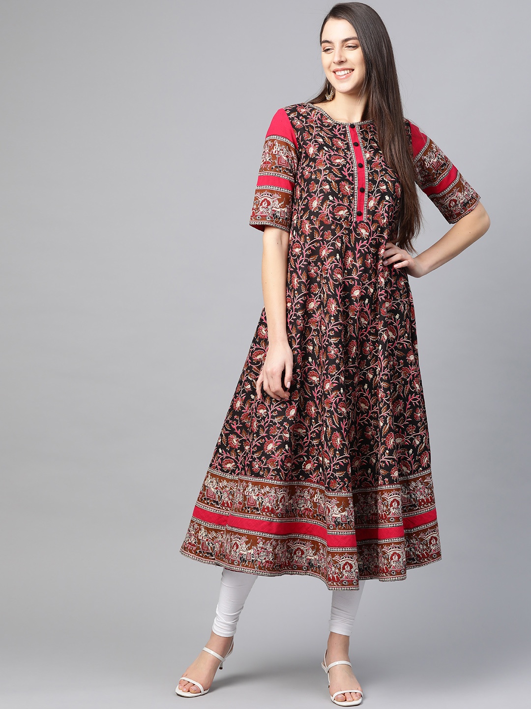 

YASH GALLERY Women Black & Red Cotton Printed Anarkali Kurta