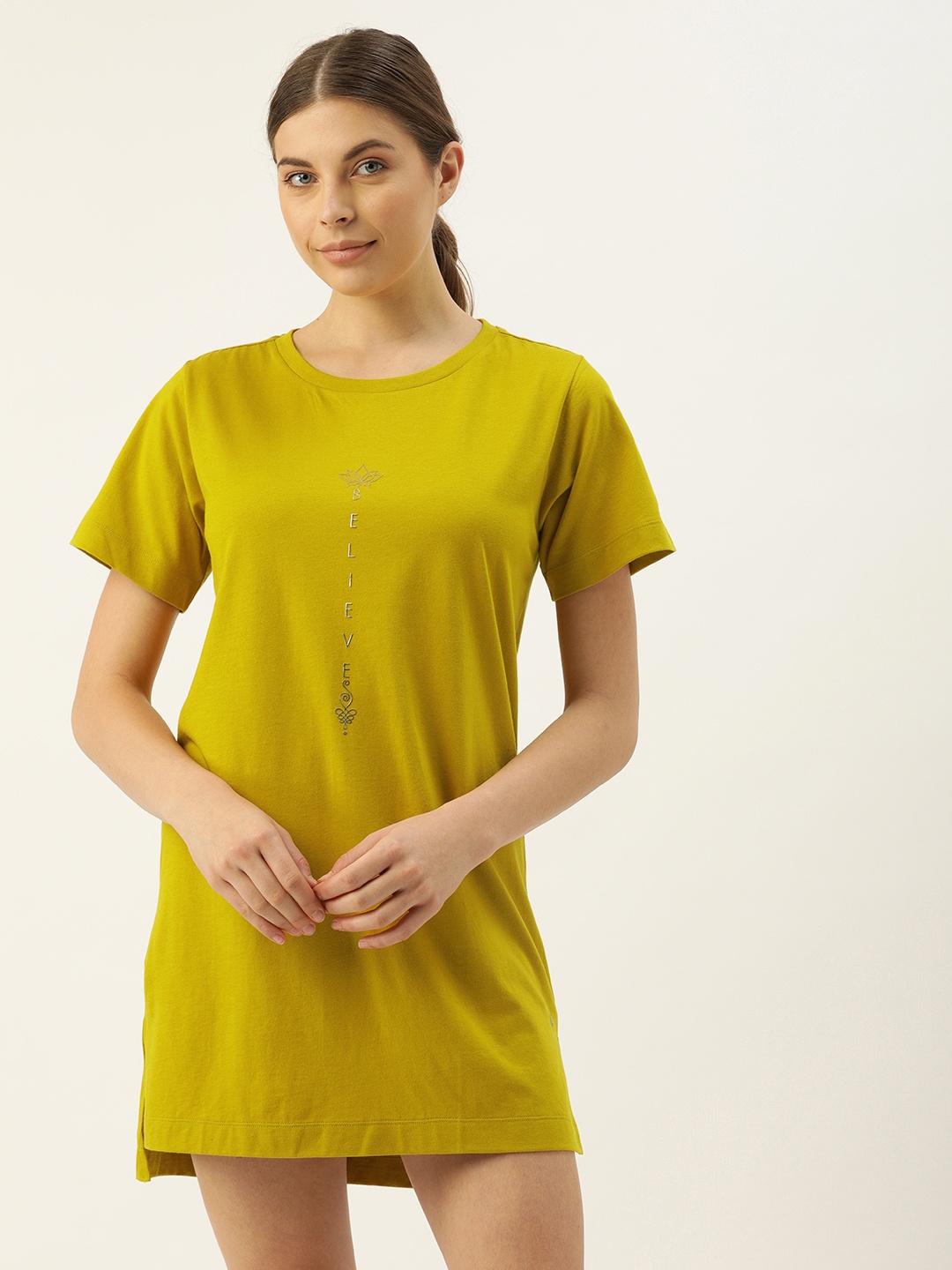 

Enamor Women Mustard Yellow Relaxed Fit Long Length Nightdress