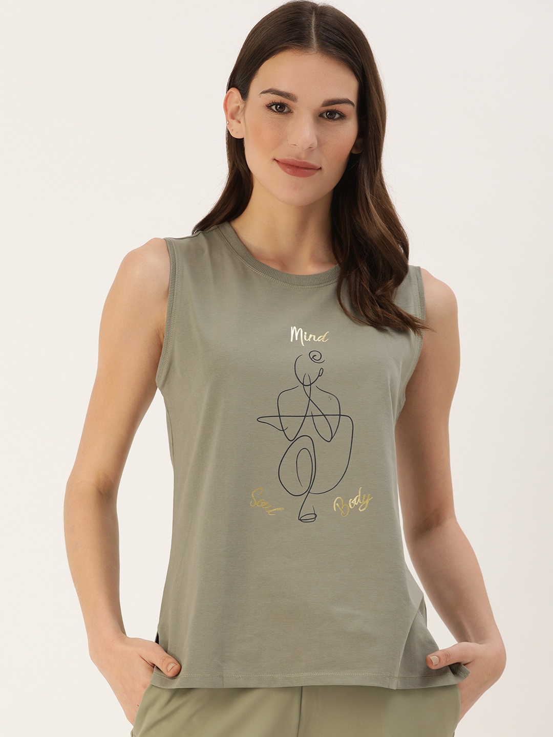 

Enamor Women Grey Relaxed Fit Printed Round Neck Lounge Tank Top