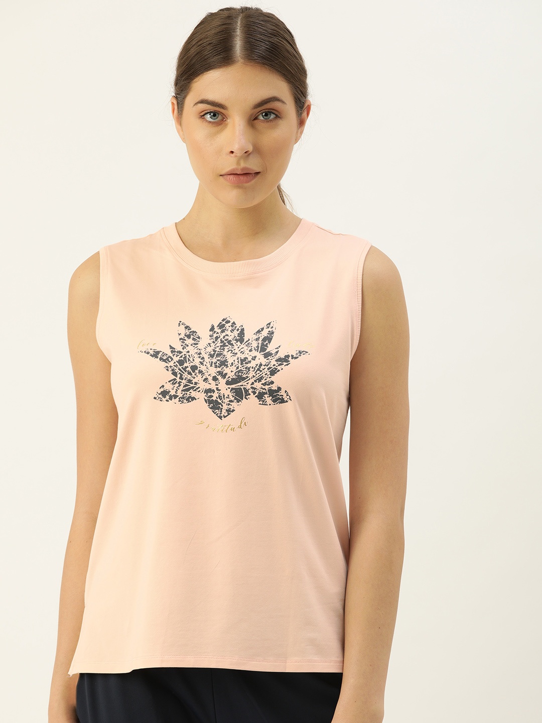 

Enamor Women Pink Relaxed Fit Printed Round Neck Tank Top