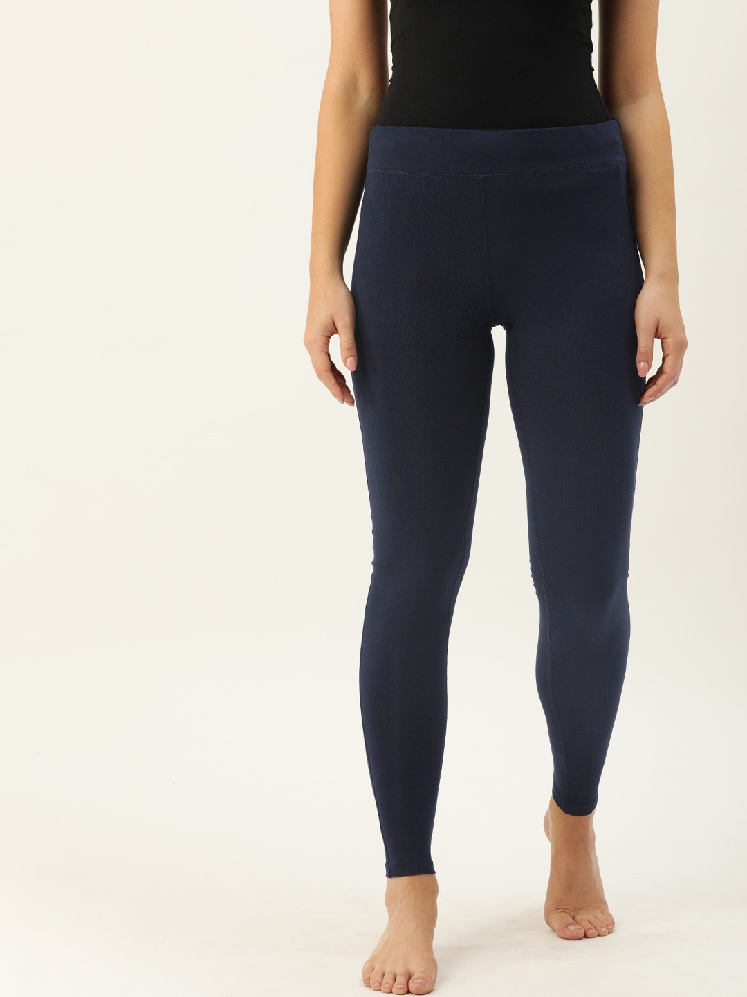 

Enamor Women Navy Blue Solid Slim Fit Ankle-Length Cotton Yoga Leggings