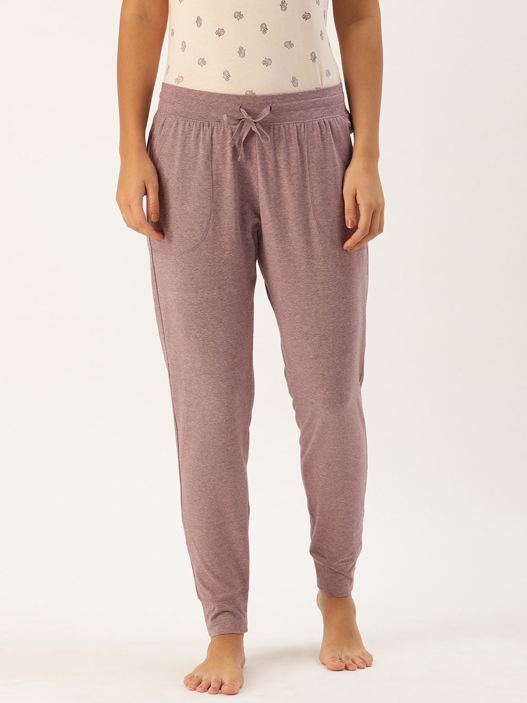 

Enamor Women Solid Mid-Rise Stretchable Cotton Lounge Joggers, Mauve