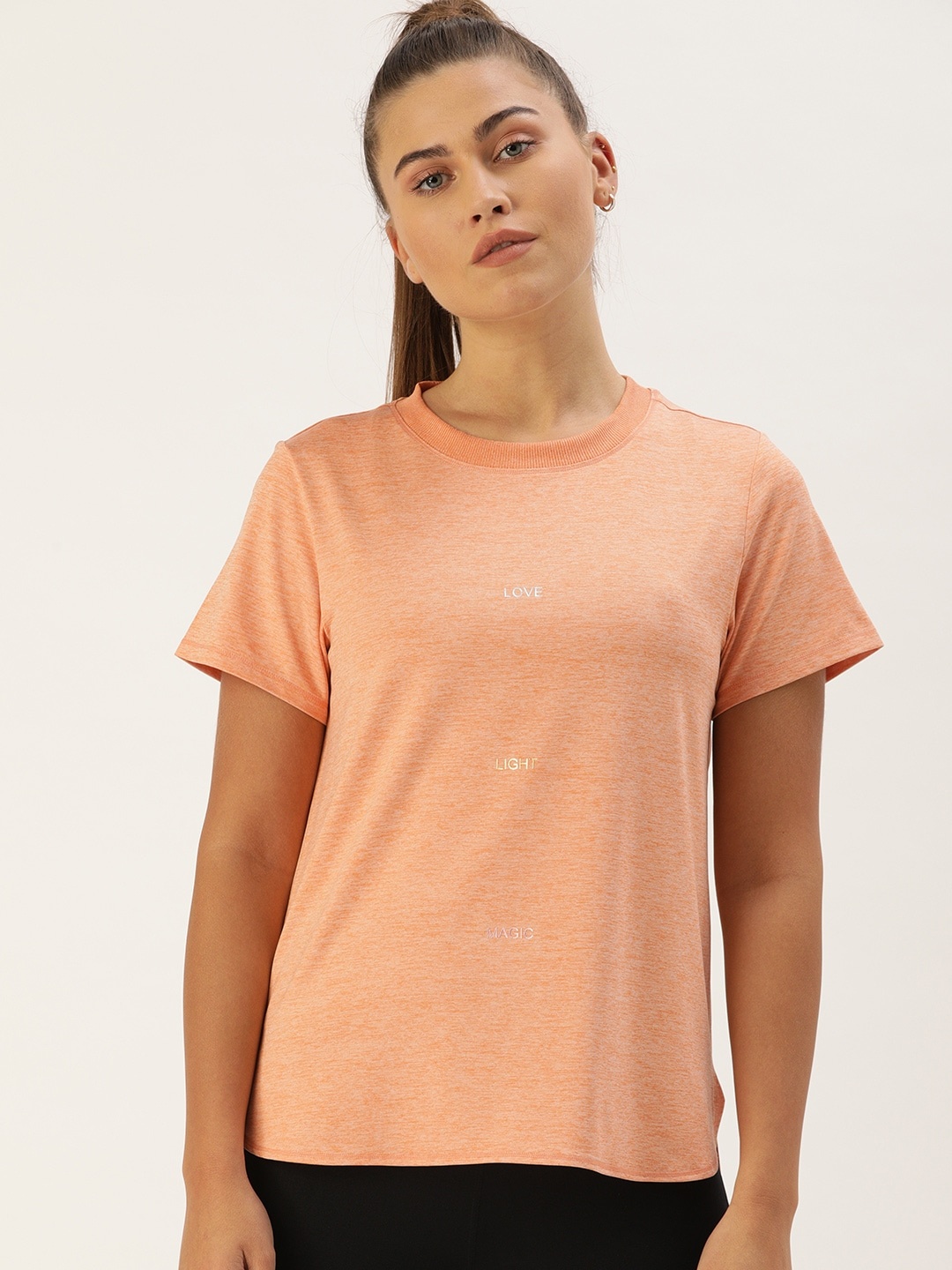 

Enamor Plus Size Women Orange Printed Cut Out Detail Round Neck T-shirt