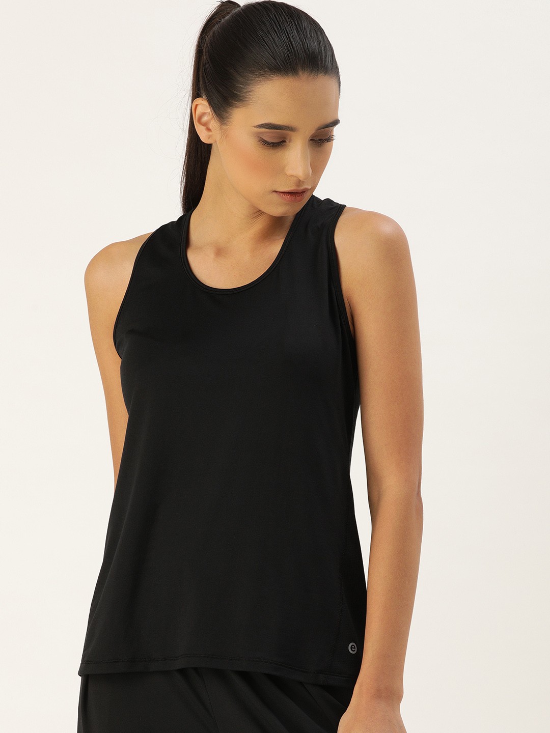 

Enamor Dry Fit Antimicrobial Racer Tank Top with Reflective Graphic E115, Black