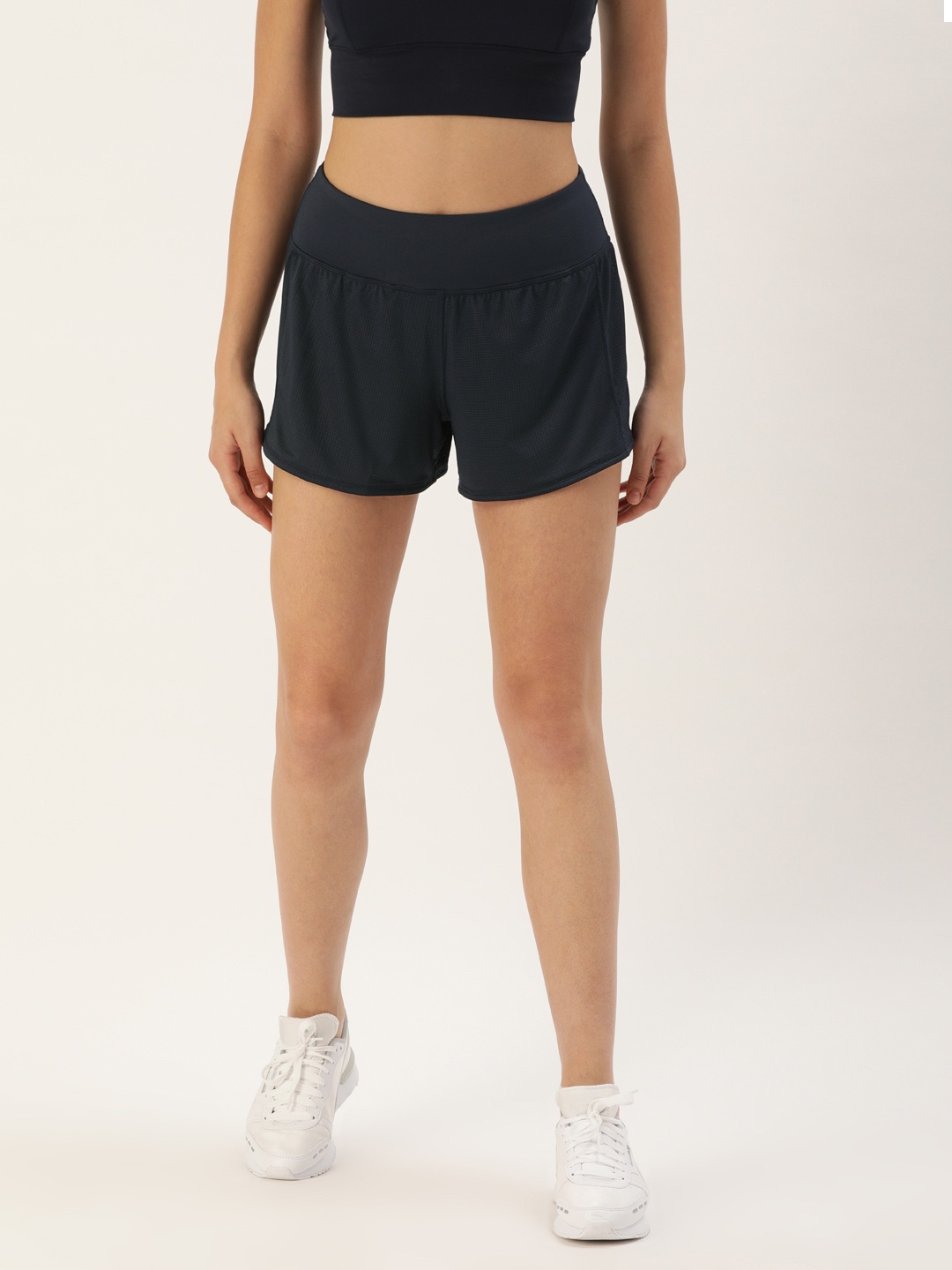 

Enamor Women Athleisure Navy Blue Solid Dry-Fit Relaxed Fit Training Shorts