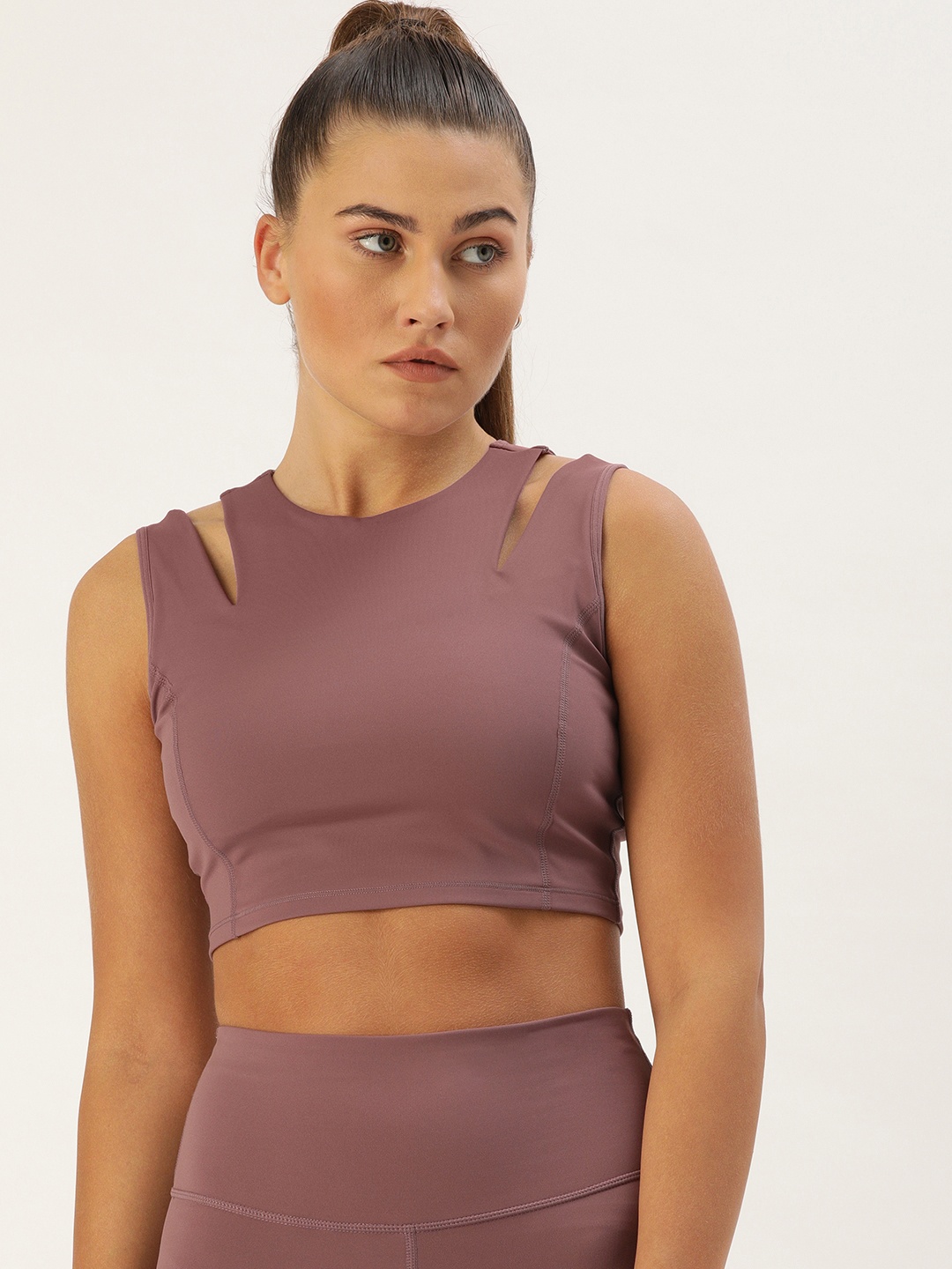 

Enamor Mauve Solid Non-Wired Removable Padding Dry Fit Yoga Workout Bra EEATOE123MPRL