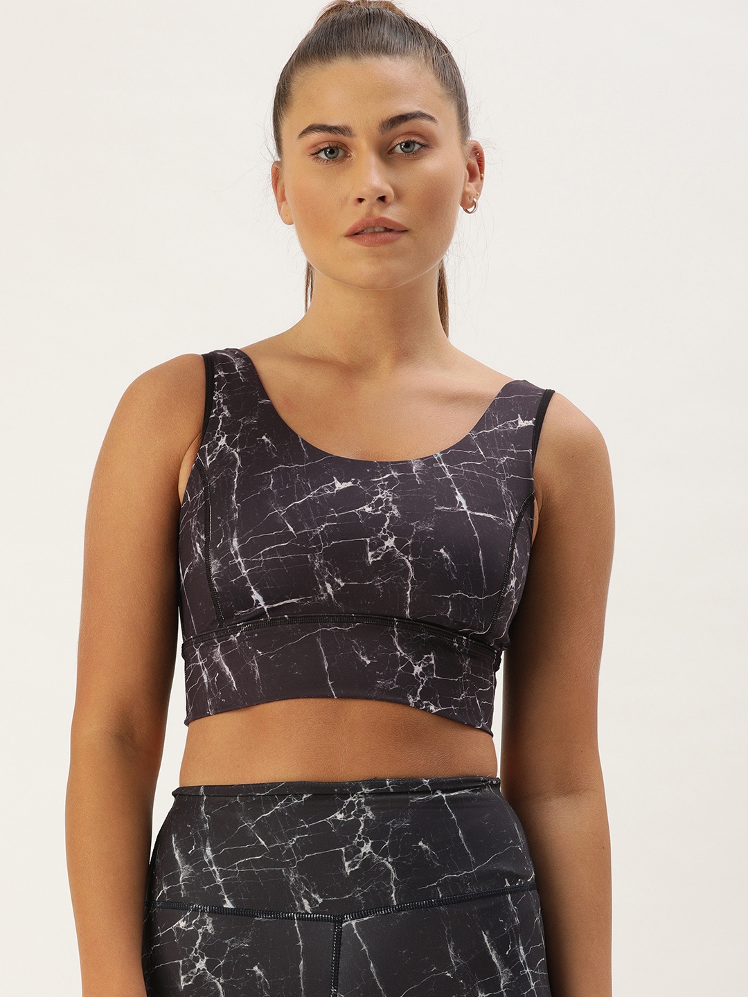 

Enamor Athleisure Printed Non-Wired Removable Padding Dry Fit Training Bra E217, Navy blue