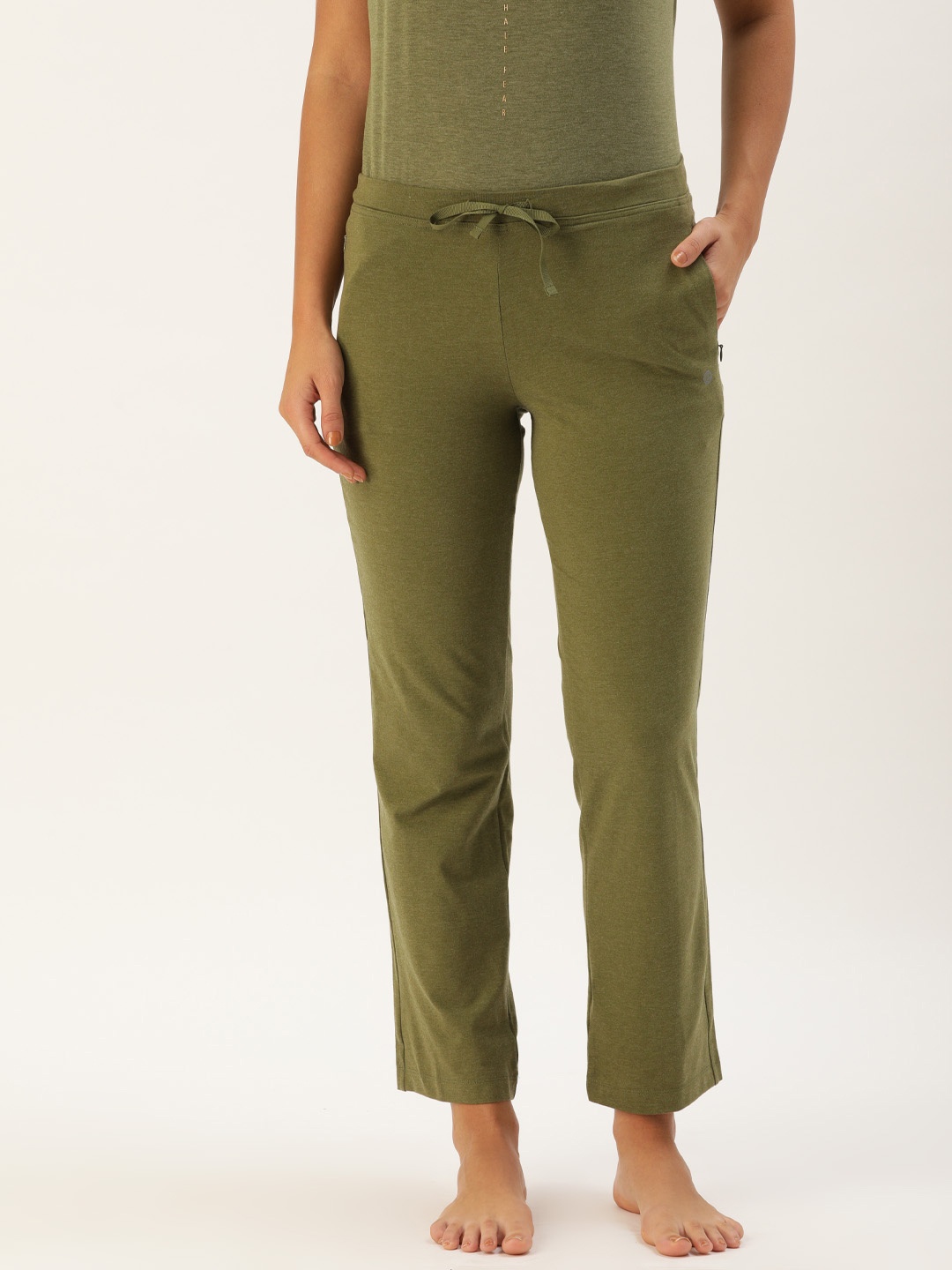 

Enamor Women Mid-Rise Straight Leg Lounge Pants with Zipper Pockets E014, Olive