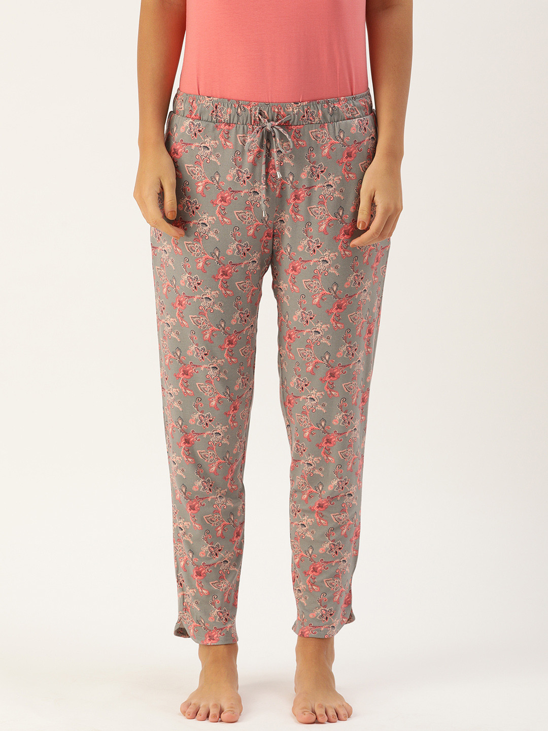 

Enamor Women Grey Pink Relaxed Fit Shop in Pyjama Lounge Pants