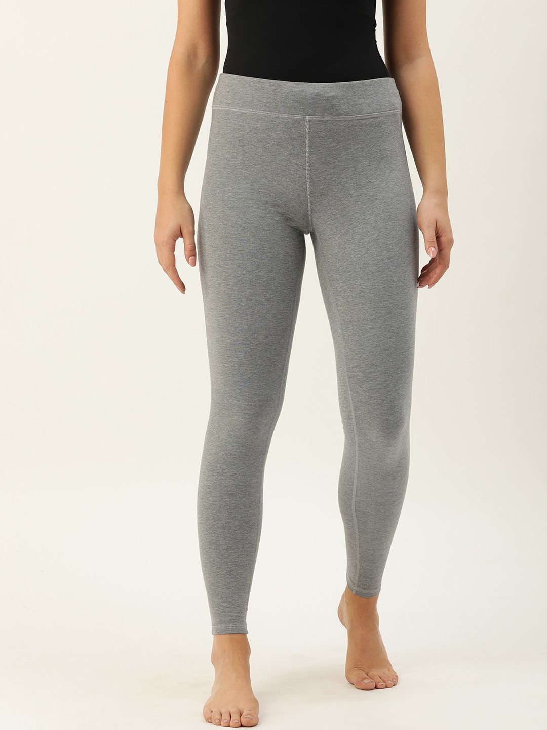 

Enamor Women Grey Melange Solid Slim Fit Ankle-Length Cotton Yoga Leggings