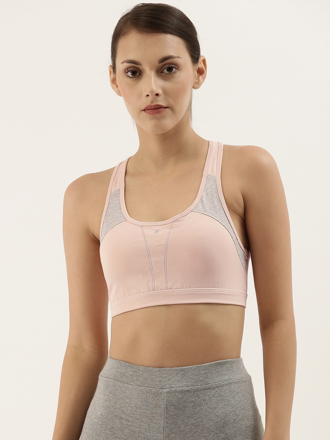 

Enamor Pink Solid Non-Wired Removable Pads High Coverage Medium Impact Sports Bra SB08