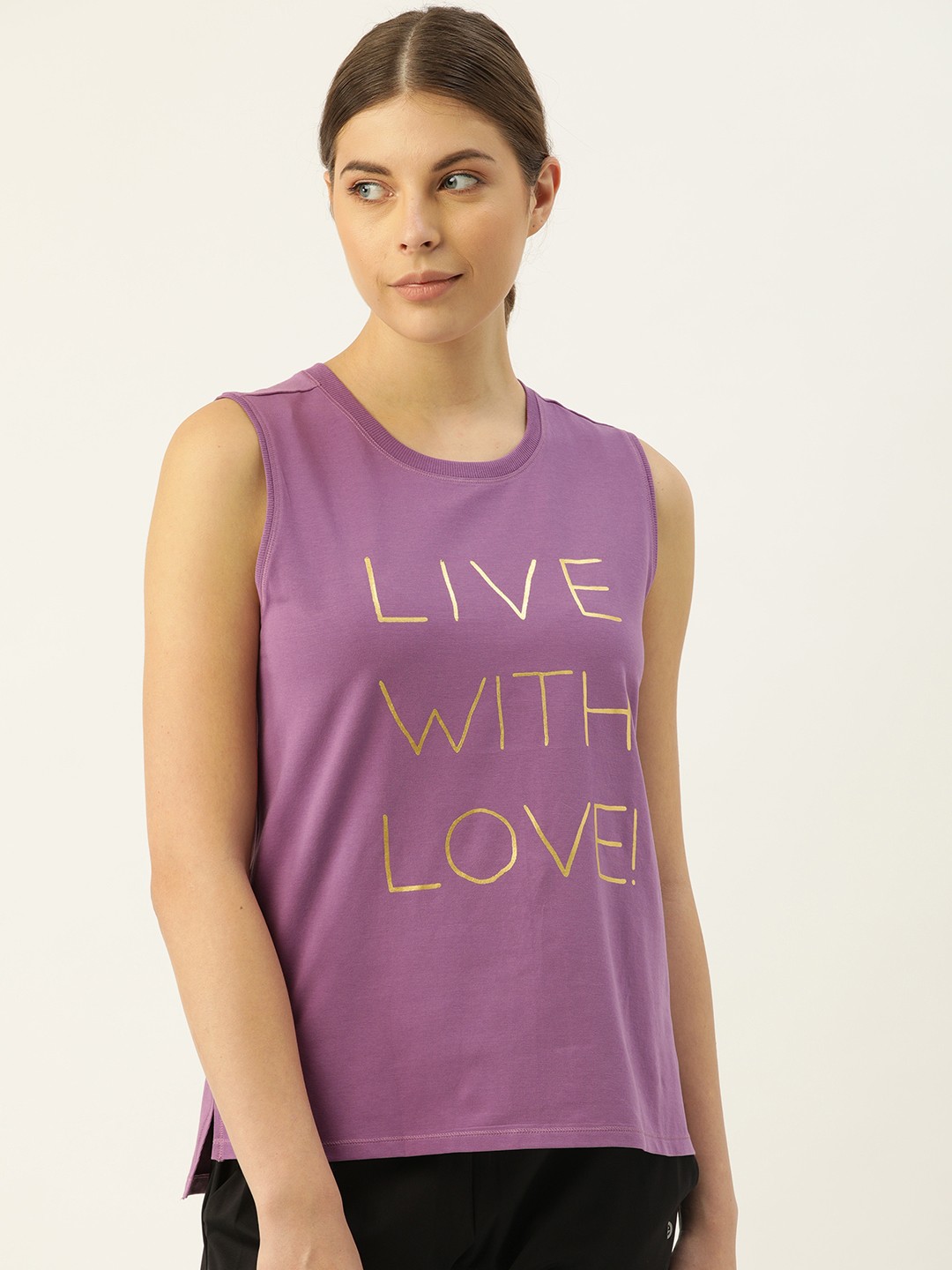 

Enamor Women Lavender Relaxed Fit Printed Round Neck Tank Top