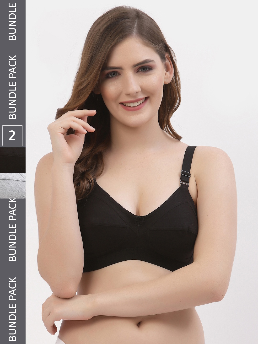 

Floret Women Pack Of 2 Solid Non-Padded Non-Wired Everyday Bras T3061, Black