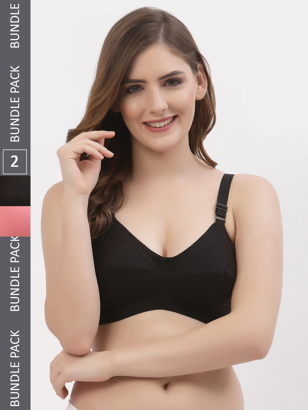 

Floret Women Pack Of 2 Solid Non-Padded Non-Wired Everyday Bras T3061, Black