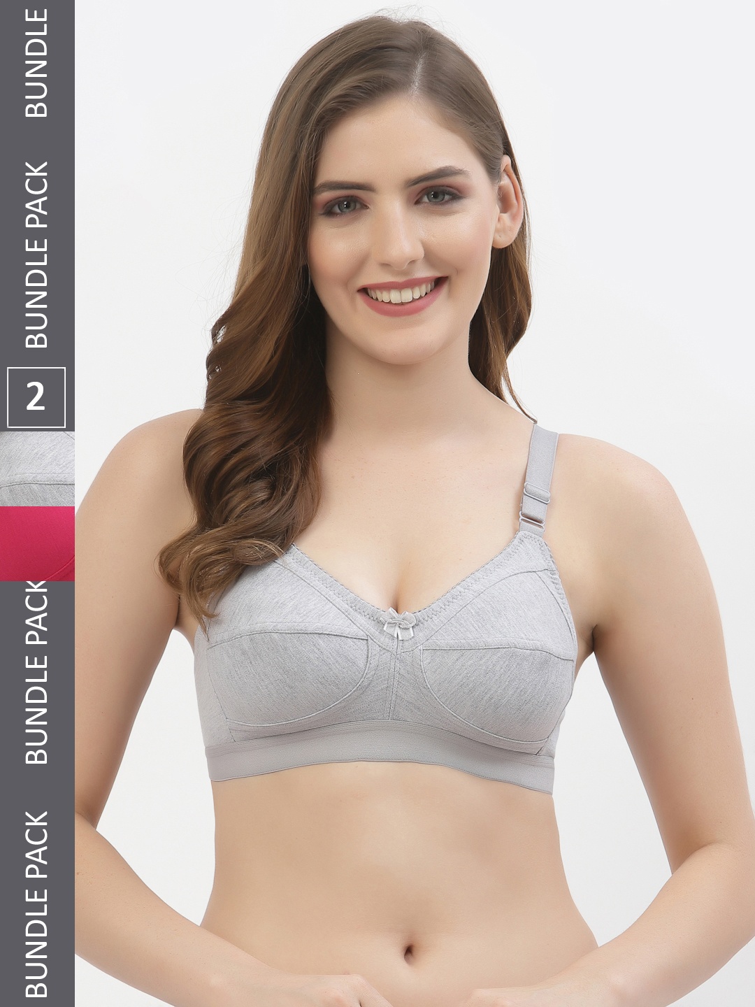 

Floret Women Pack Of 2 Solid Non-Padded Non-Wired Everyday Bras T3061, Grey melange