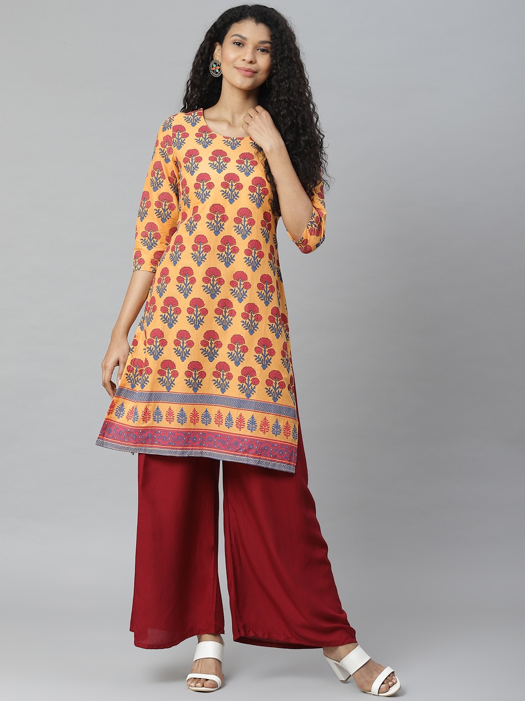 

Rangriti Women Yellow & Red Printed Pure Cotton Straight Kurta