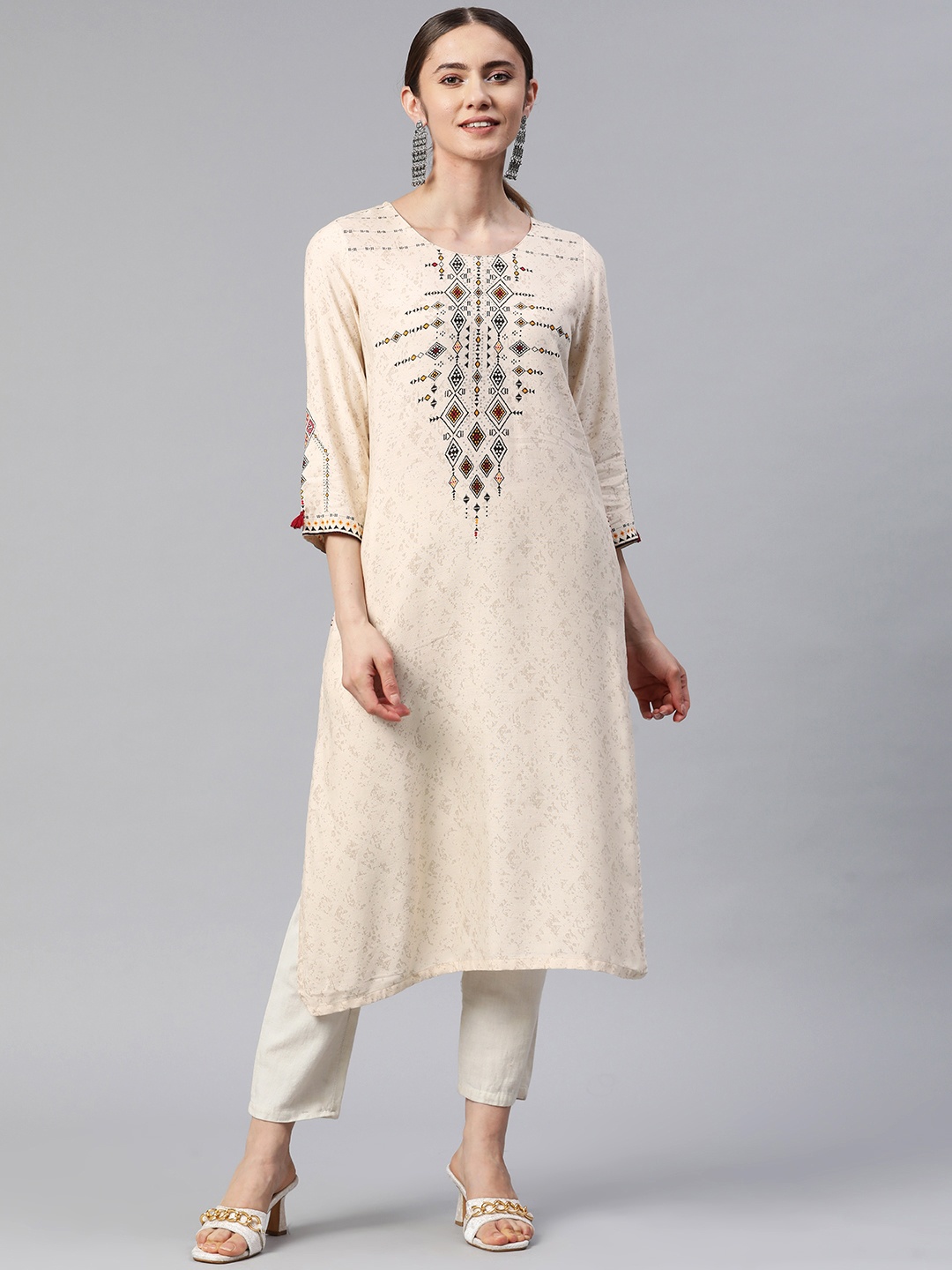

Rangriti Women Ethnic Motifs Printed Kurta, Off white