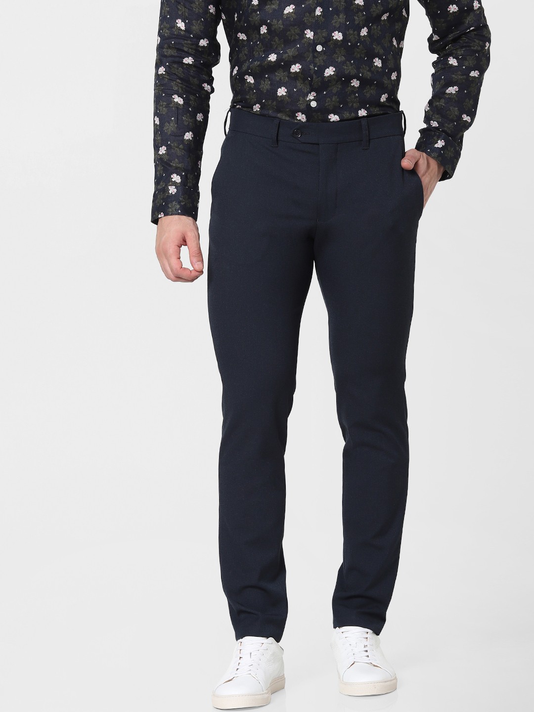 

SELECTED Men Navy Blue Solid Slim Fit Trousers