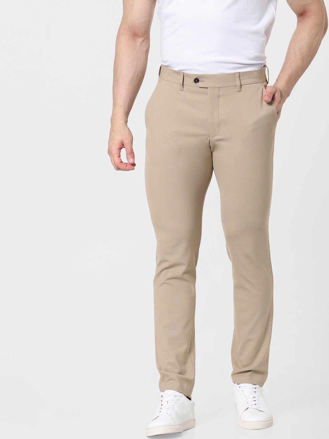 

SELECTED Men Beige Solid Slim Fit Regular Trousers