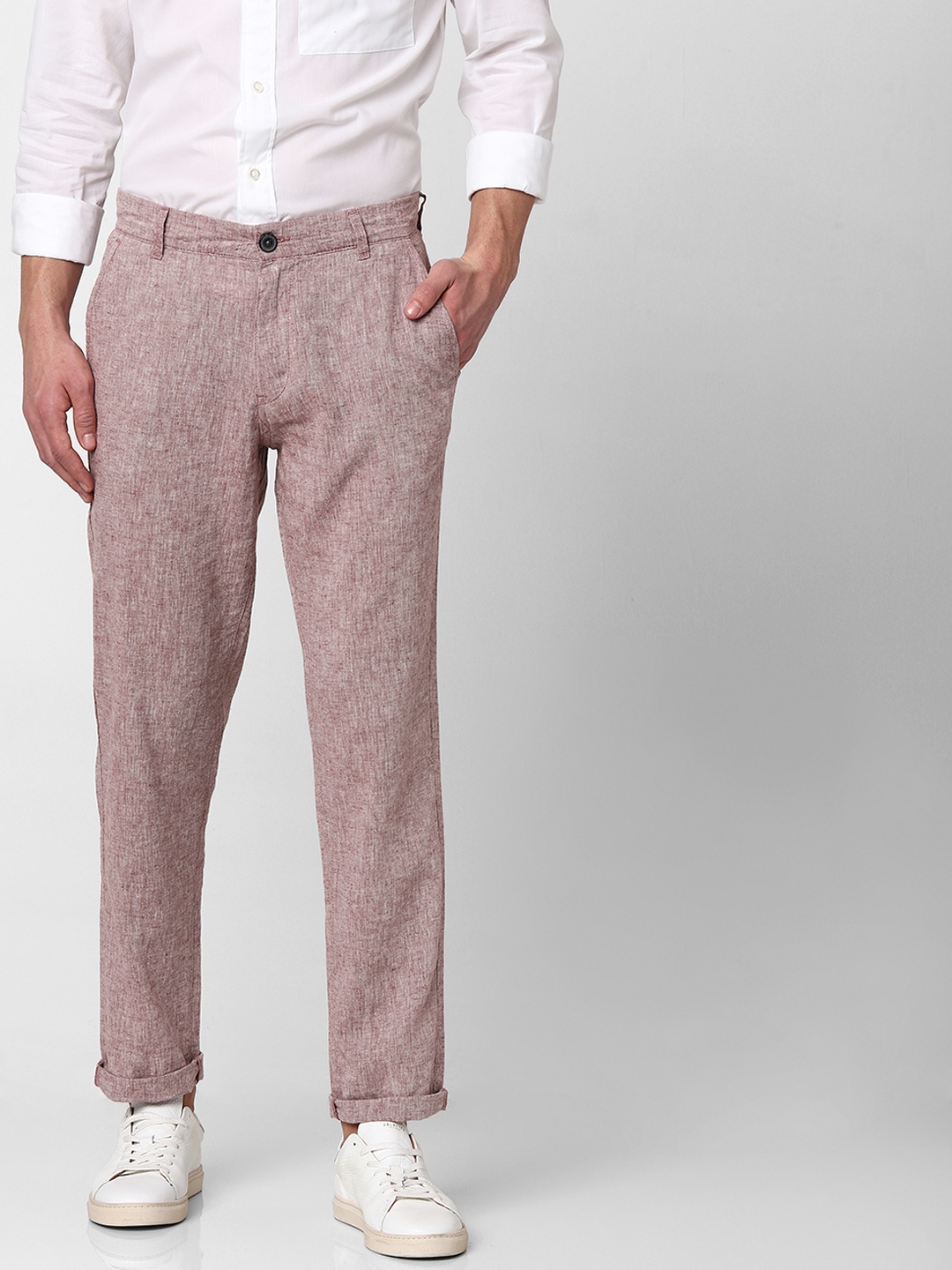 

SELECTED Men Maroon Straight Fit Solid Regular Linen-Cotton Trousers