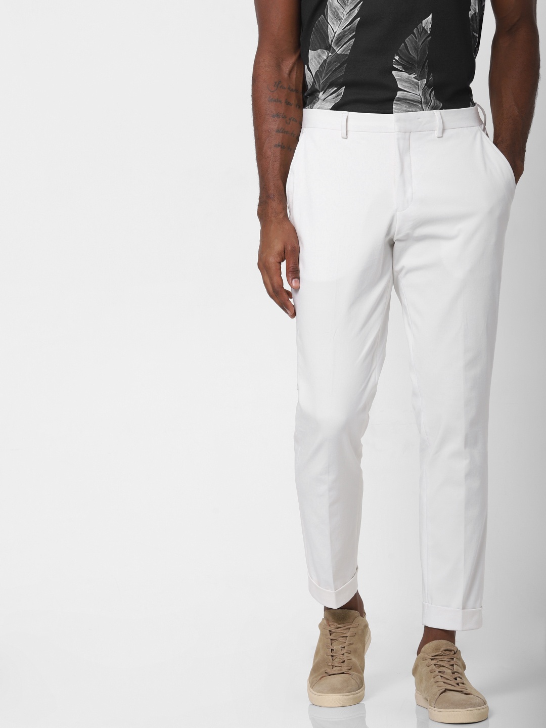 

SELECTED Men White Regular Fit Solid Trousers