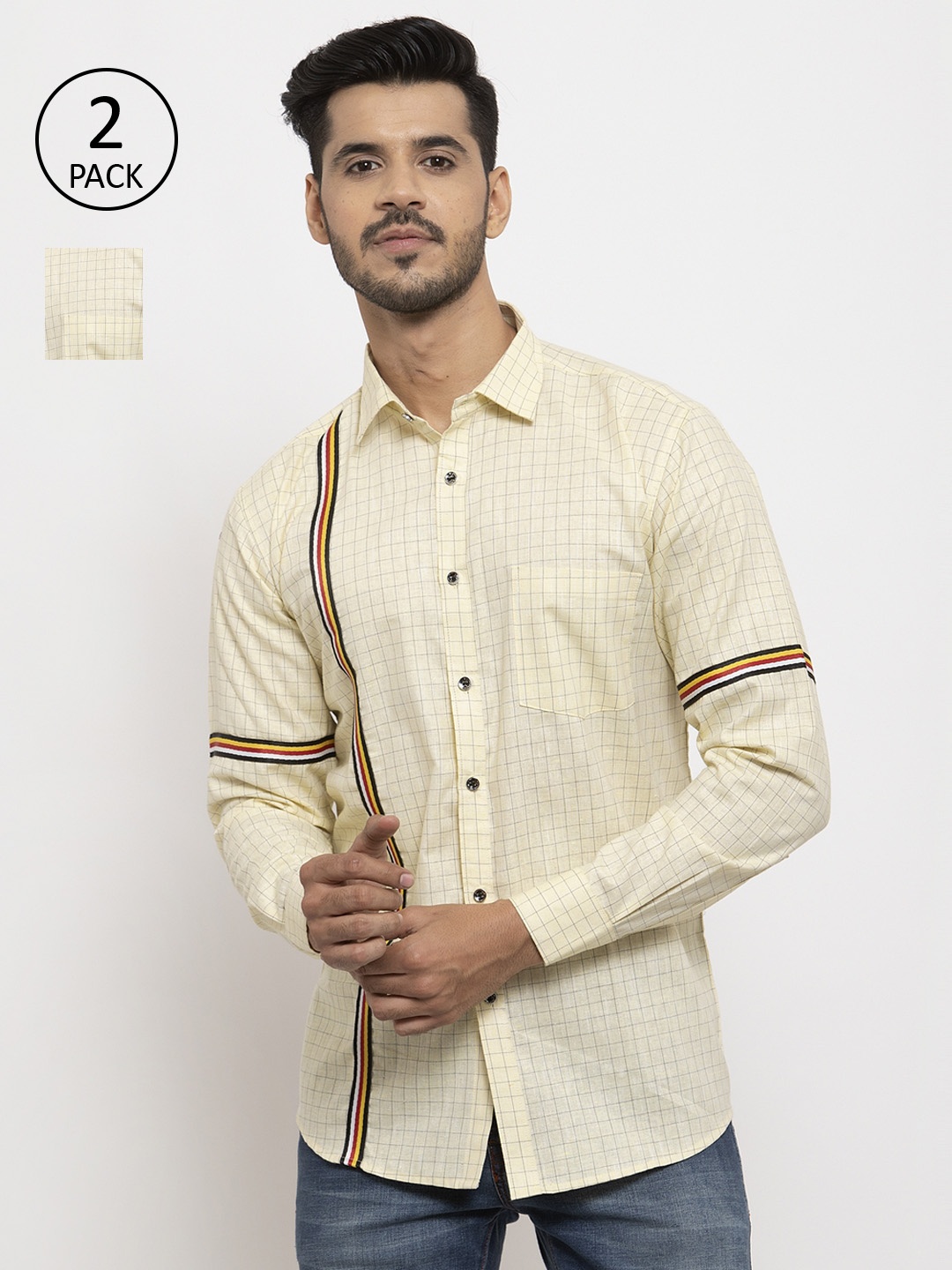

KLOTTHE Men Yellow Set of 2 Regular Fit Checked Casual Shirt