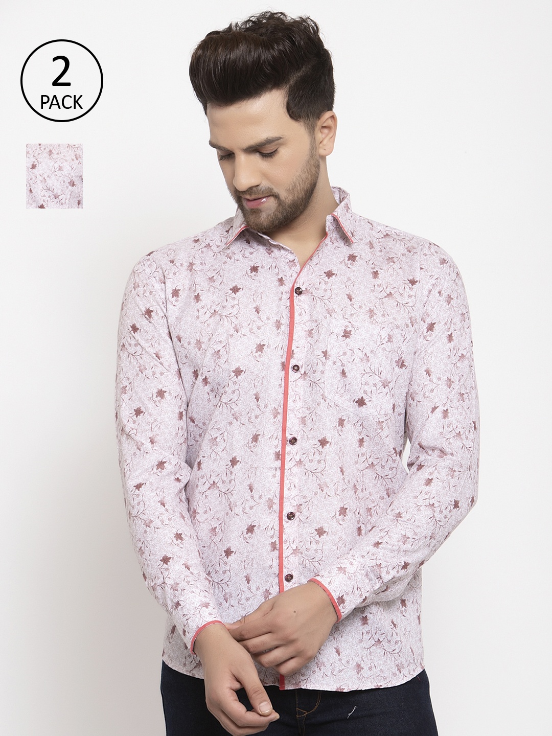 

KLOTTHE Men Pack Of 2 Brown & Pink Regular Fit Printed Casual Shirt