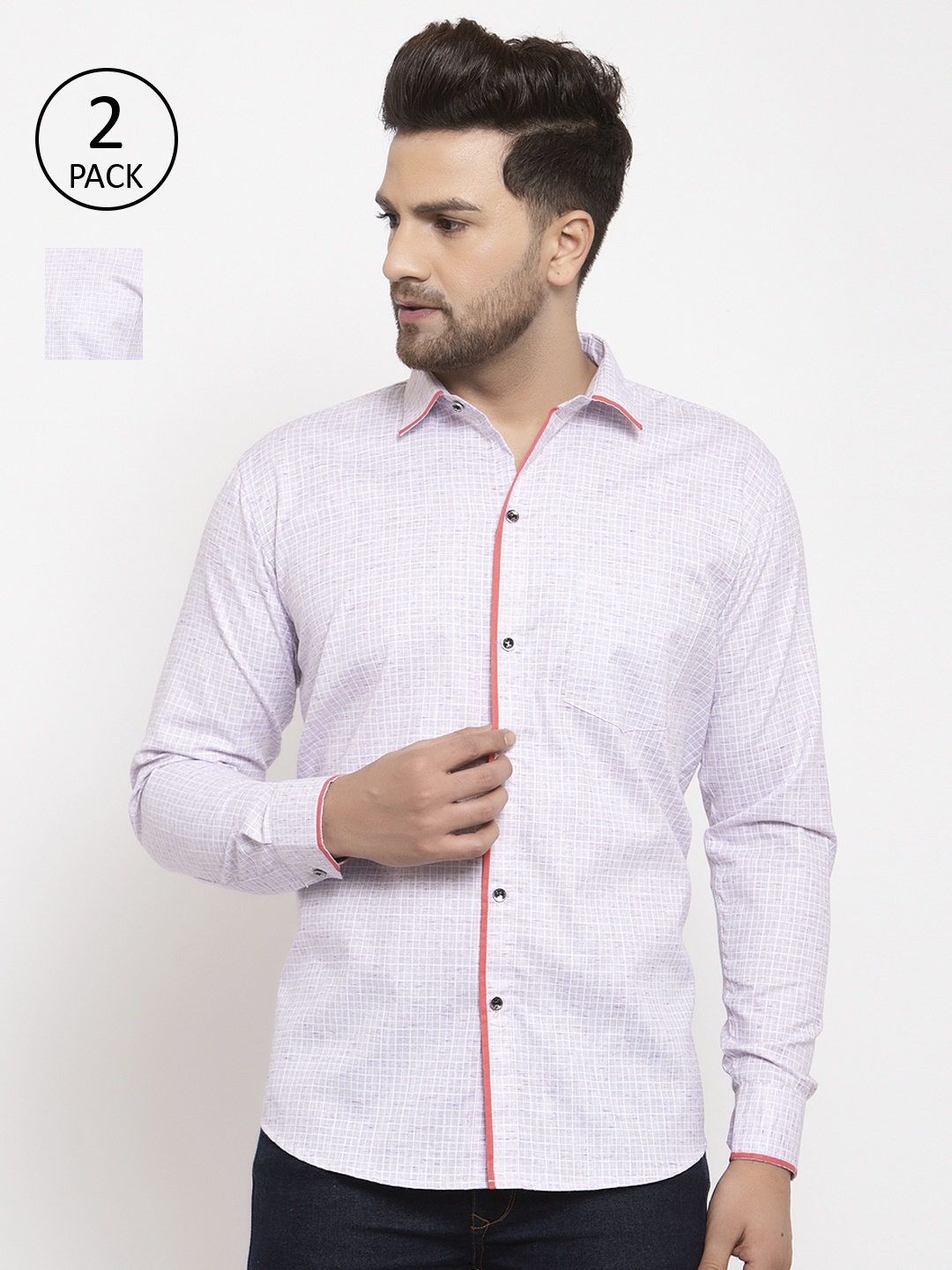 

KLOTTHE Men Pack Of 2 Purple Regular Fit Checked Casual Shirt