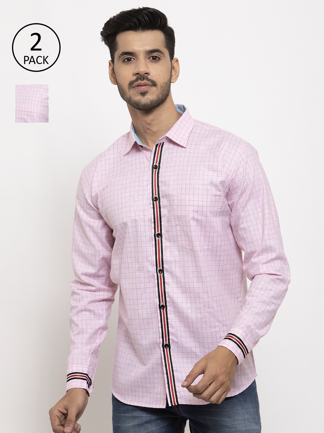 

KLOTTHE Men Pack of 2 Pink Regular Fit Checked Casual Shirt