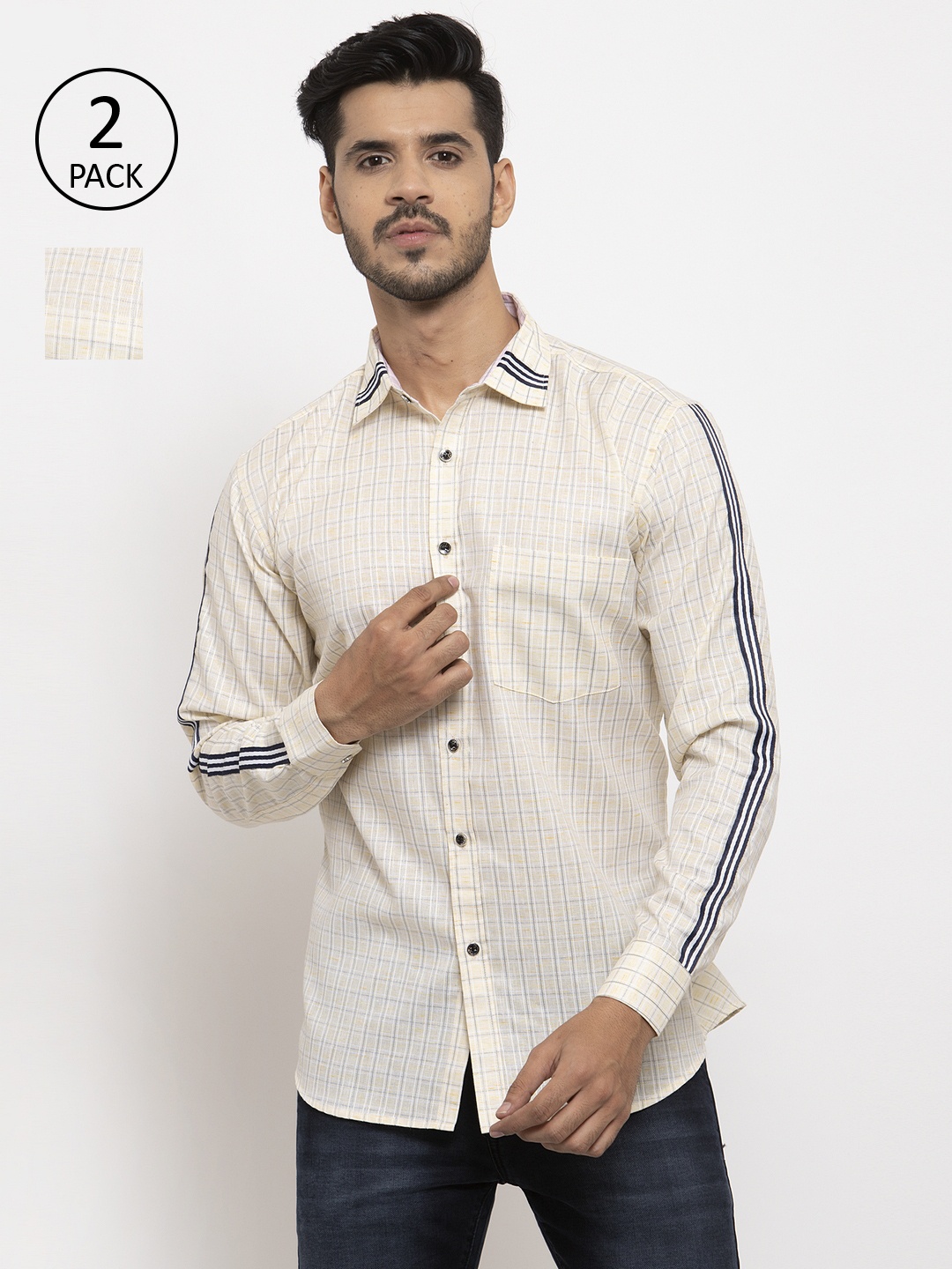 

KLOTTHE Men Pack Of 2 Yellow Regular Fit Checked Casual Shirt