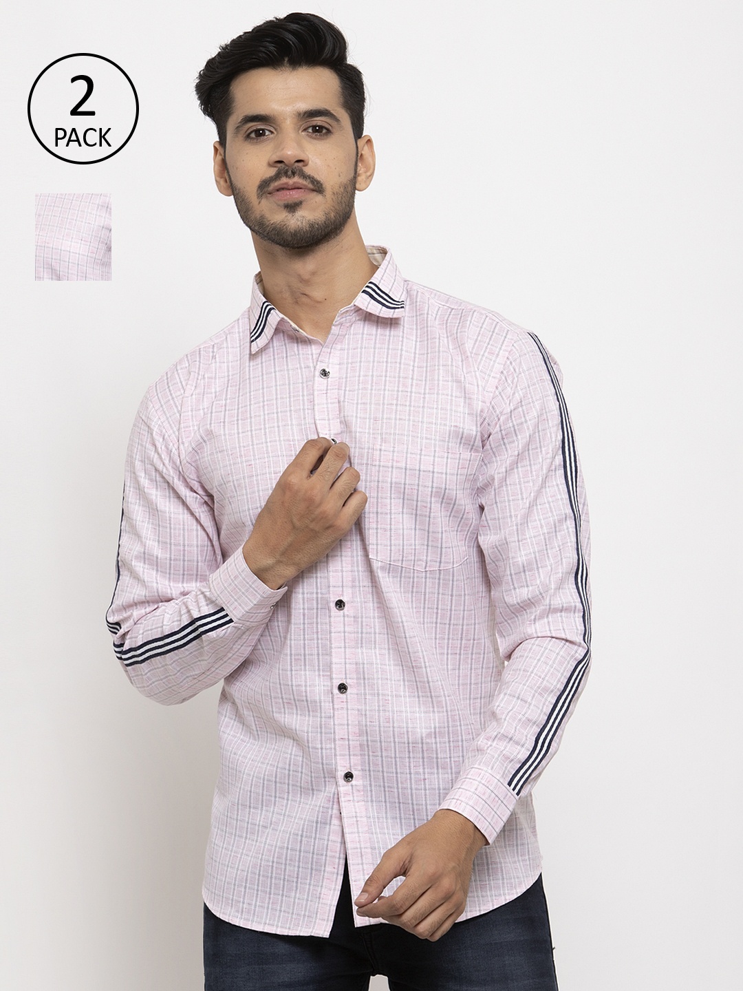 

KLOTTHE Men Pack Of 2 Pink Regular Fit Printed Casual Shirt