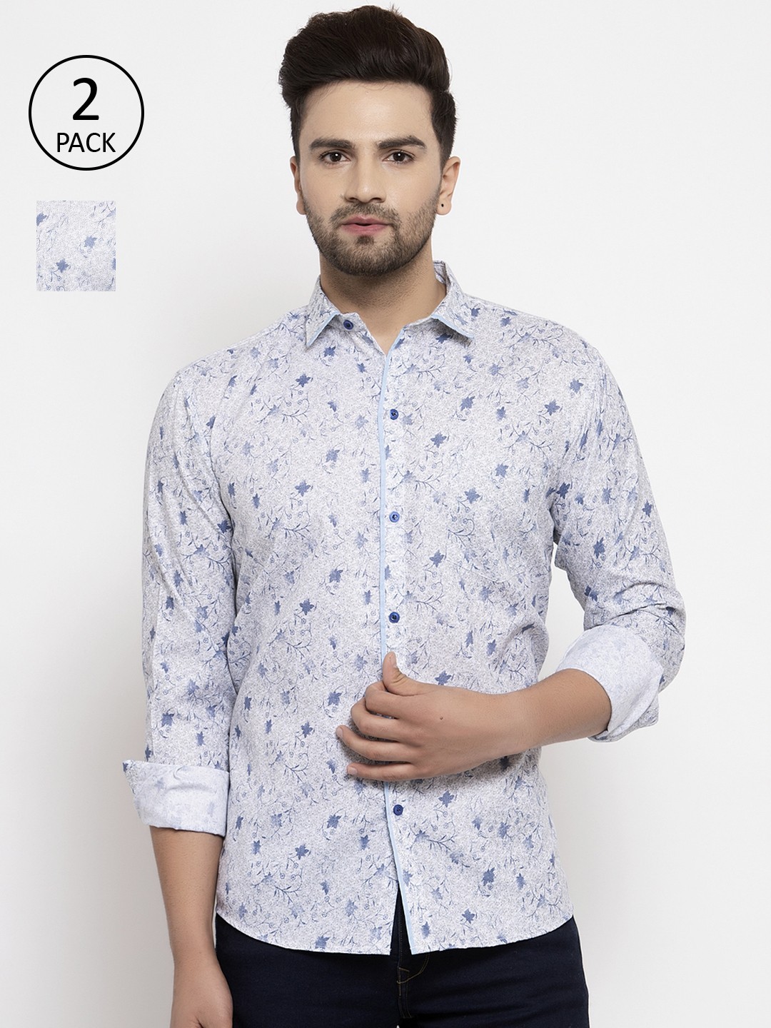 

KLOTTHE Men Pack Of 2 Blue Regular Fit Printed Casual Shirt