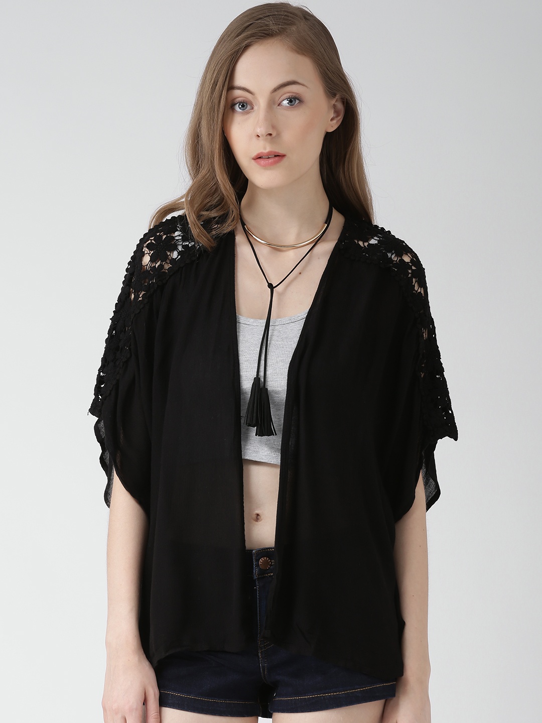

FOREVER 21 Black Crochet Detail Shrug