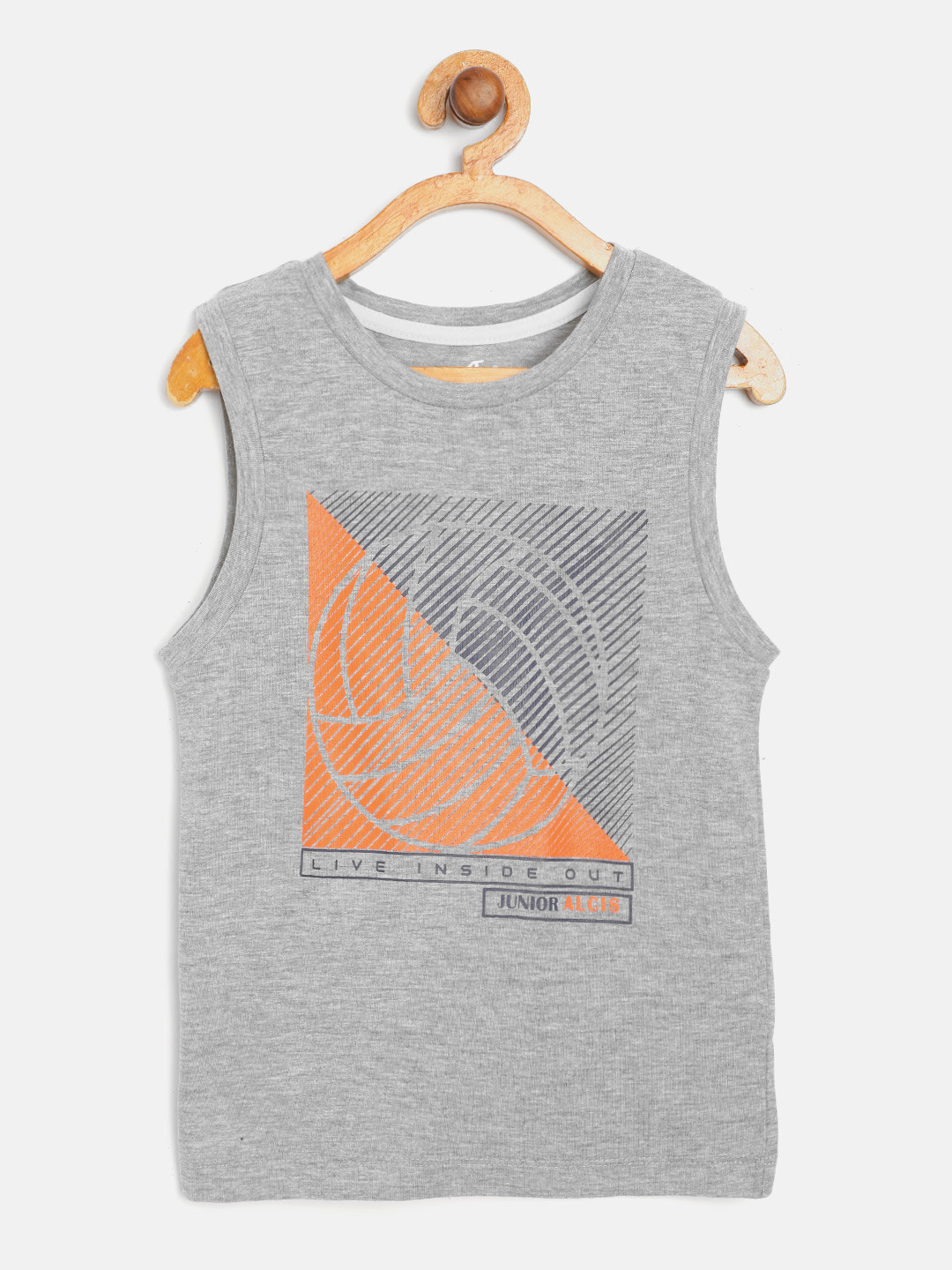 

Alcis Boys Grey Melange & Navy Blue Baseball Print Sleeveless T-shirt