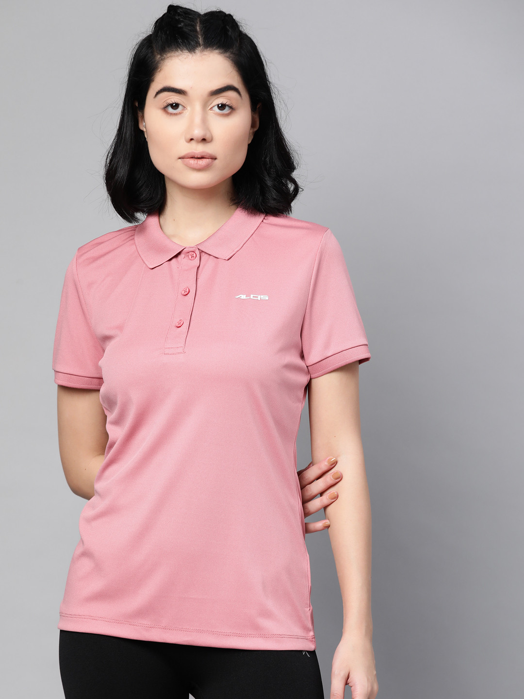 

Alcis Women Pink Polo Collar Slim Fit T-shirt