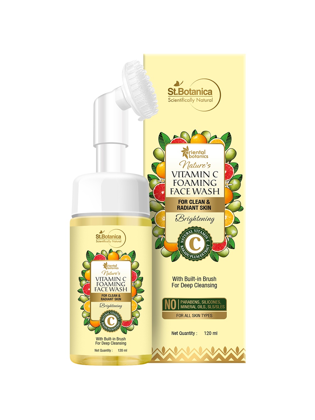 

Oriental Botanics Unisex Nature's Vitamin C Foaming Face Wash with Built-in Brush 120ml, Yellow