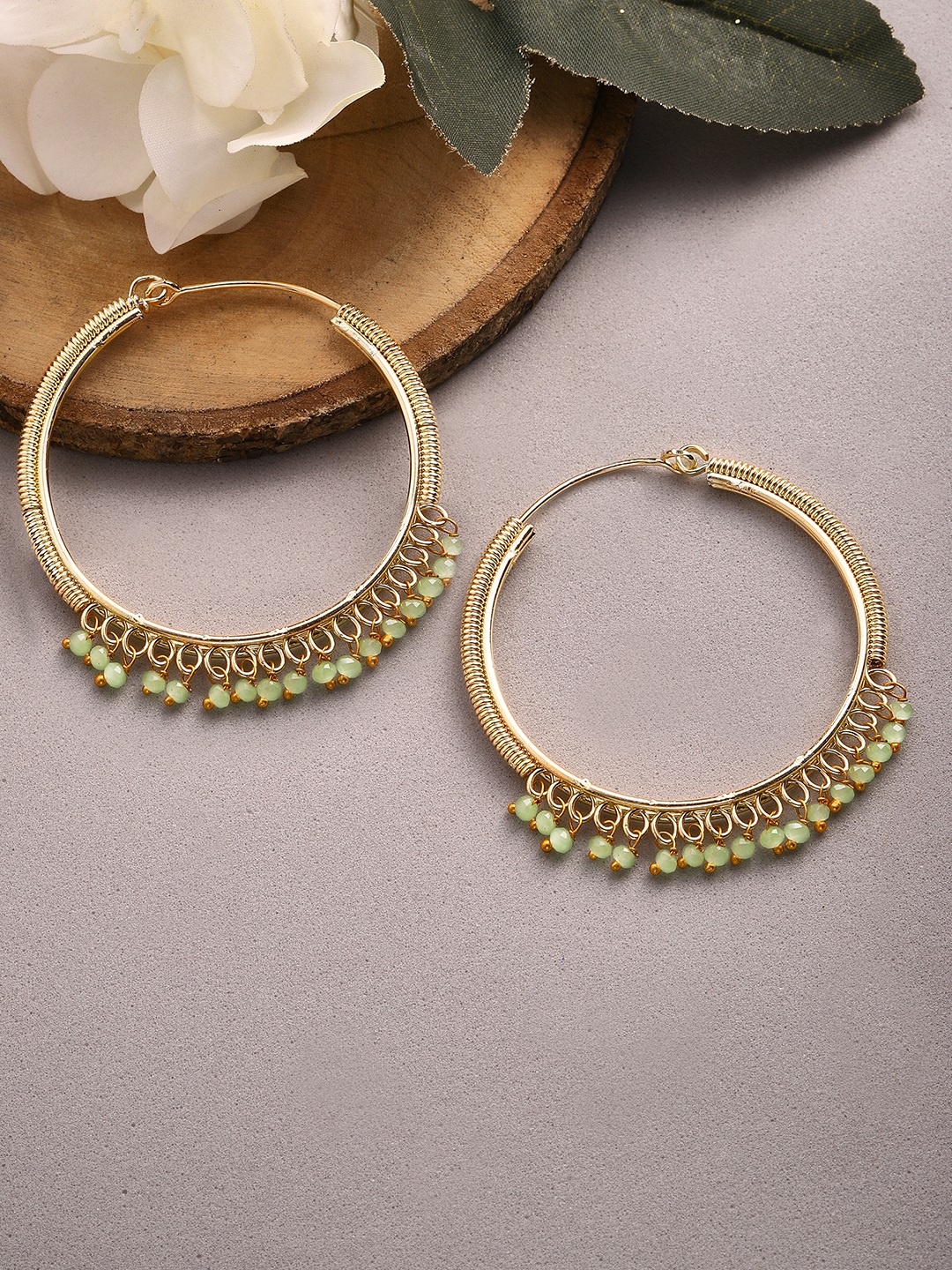 

Rubans 22K Gold-Plated & Green Circular Hoop Earrings