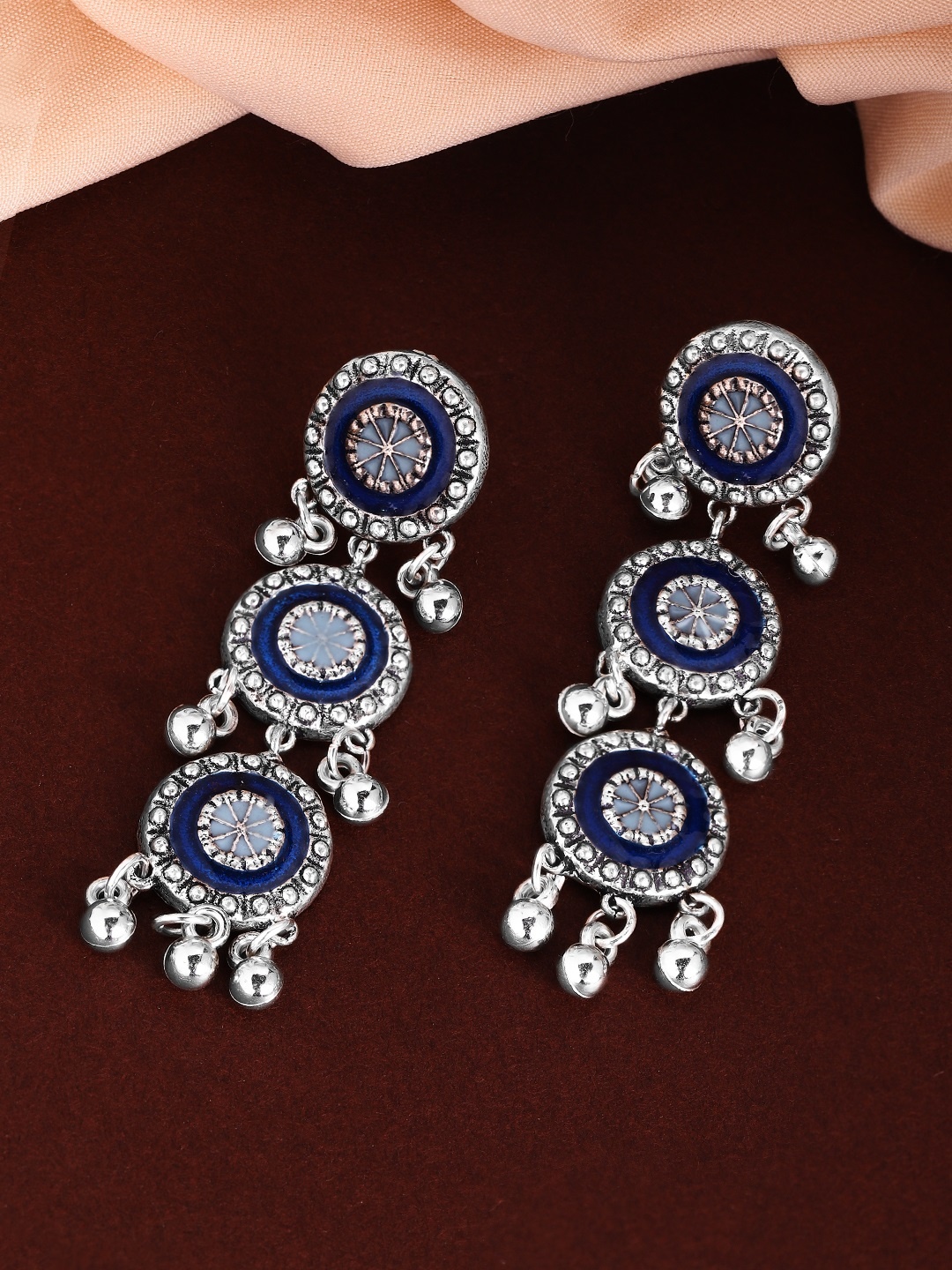 

Rubans Silver-Plated & Turquoise Blue Contemporary Drop Earrings
