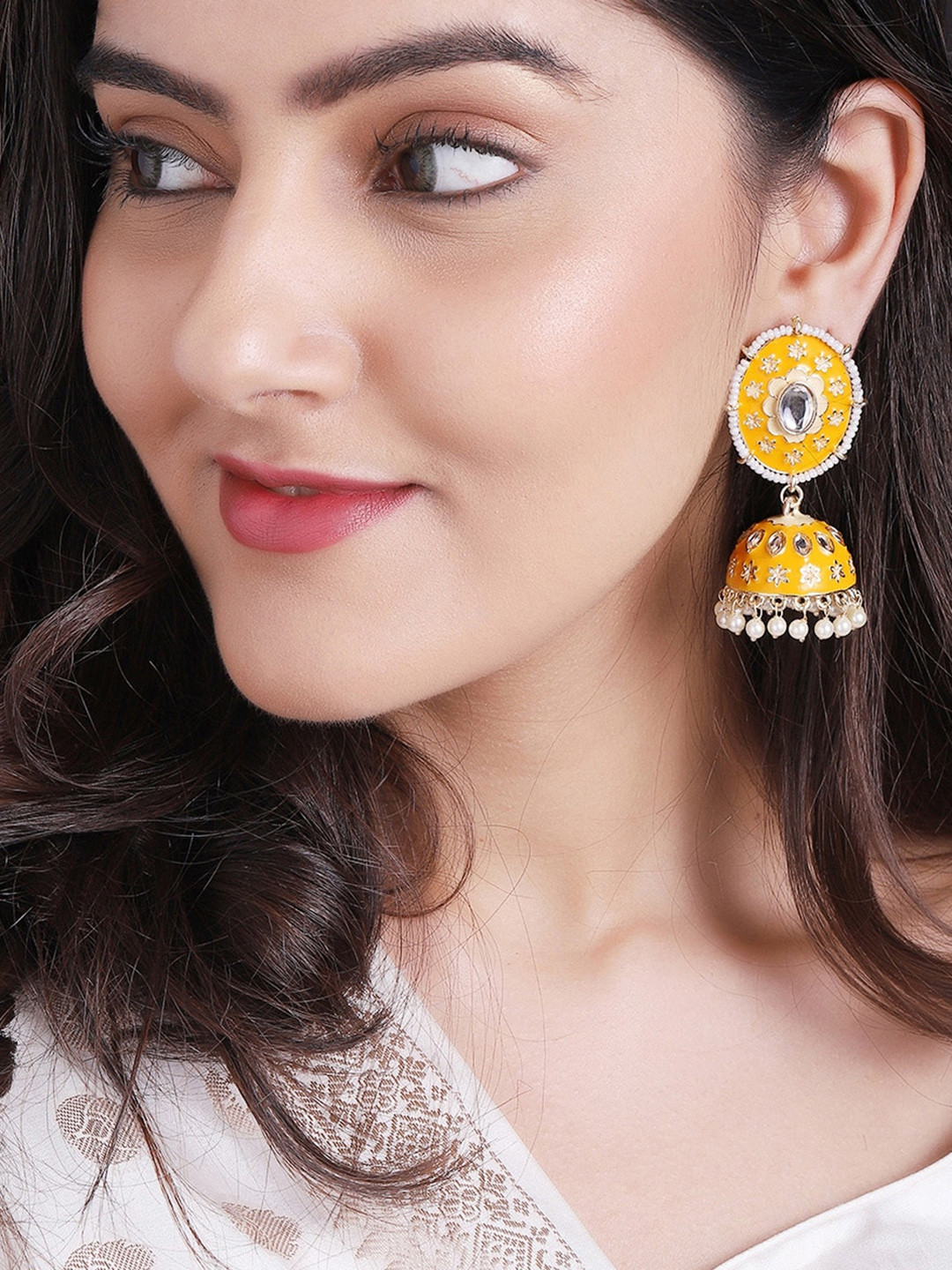 

Rubans Gold-Toned & Yellow Dome Shaped Jhumkas
