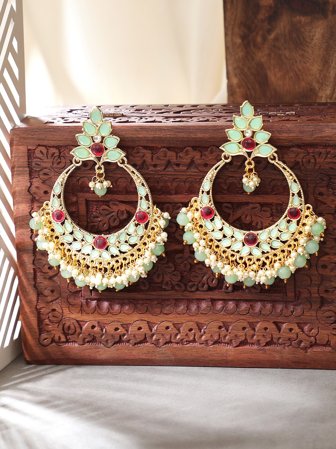 

Rubans Green 24K Gold Plated Handcrafted Contemporary Drop Earrings