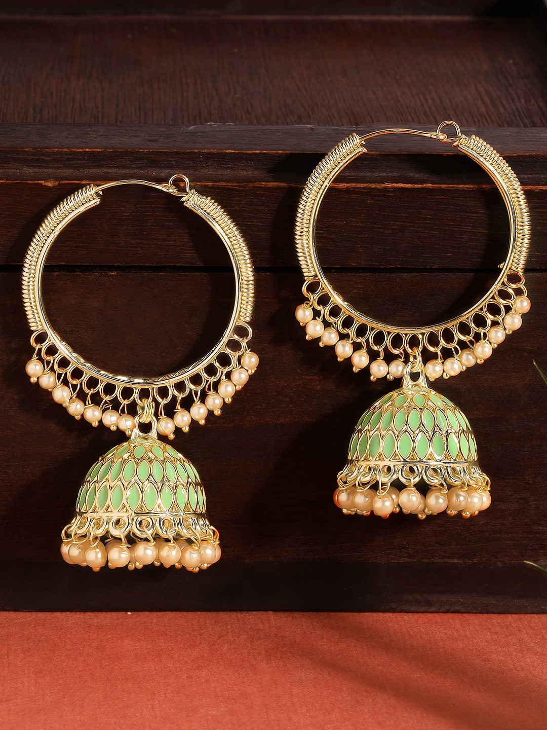 

Rubans Green Gold-Plated Dome Shaped Jhumkas
