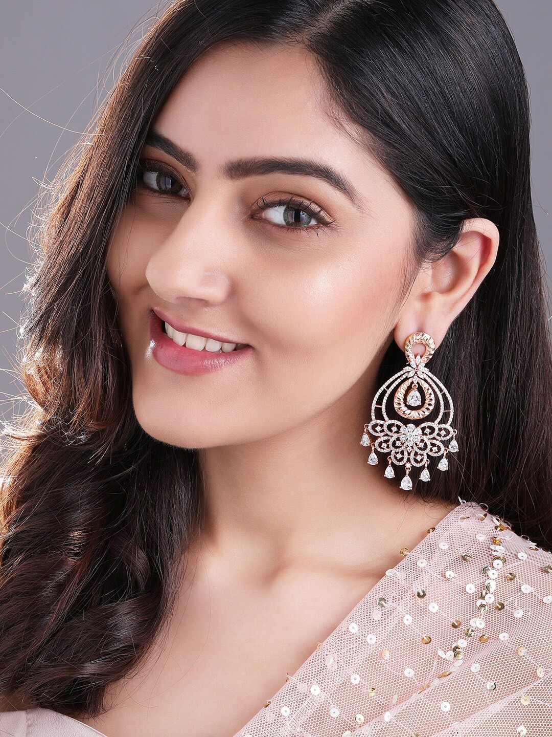 

Rubans Rose Gold-Plated Zircon Studded Handcrafted Contemporary Chandbalis