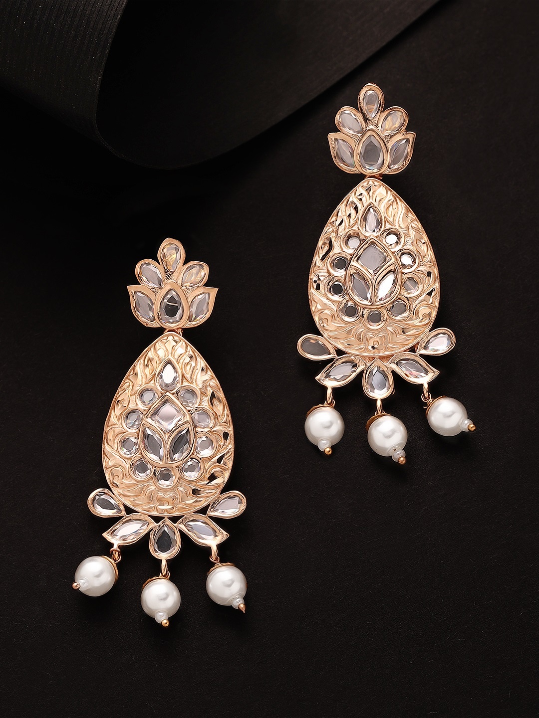 

Rubans Rose Gold-Plated & White Teardrop Shaped Drop Earrings