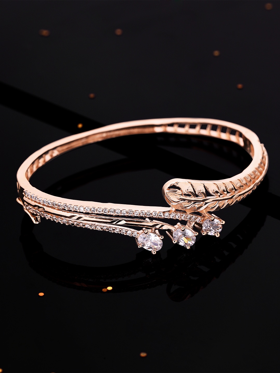 

Rubans Rose Gold Plated White CZ Studded Filigree Handcrafted Bangle-Style Bracelet