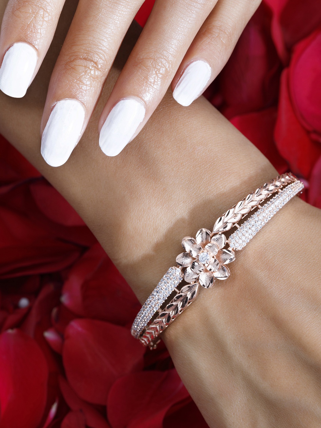 

Rubans Women Rose Gold-Plated & White CZ Studded Bangle-Style Bracelet