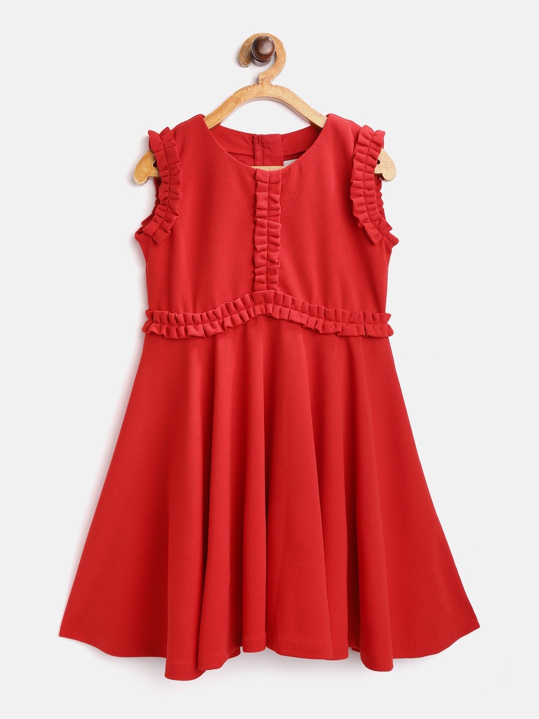 

Cherry Crumble Girls Red Solid Fit and Flare Dress