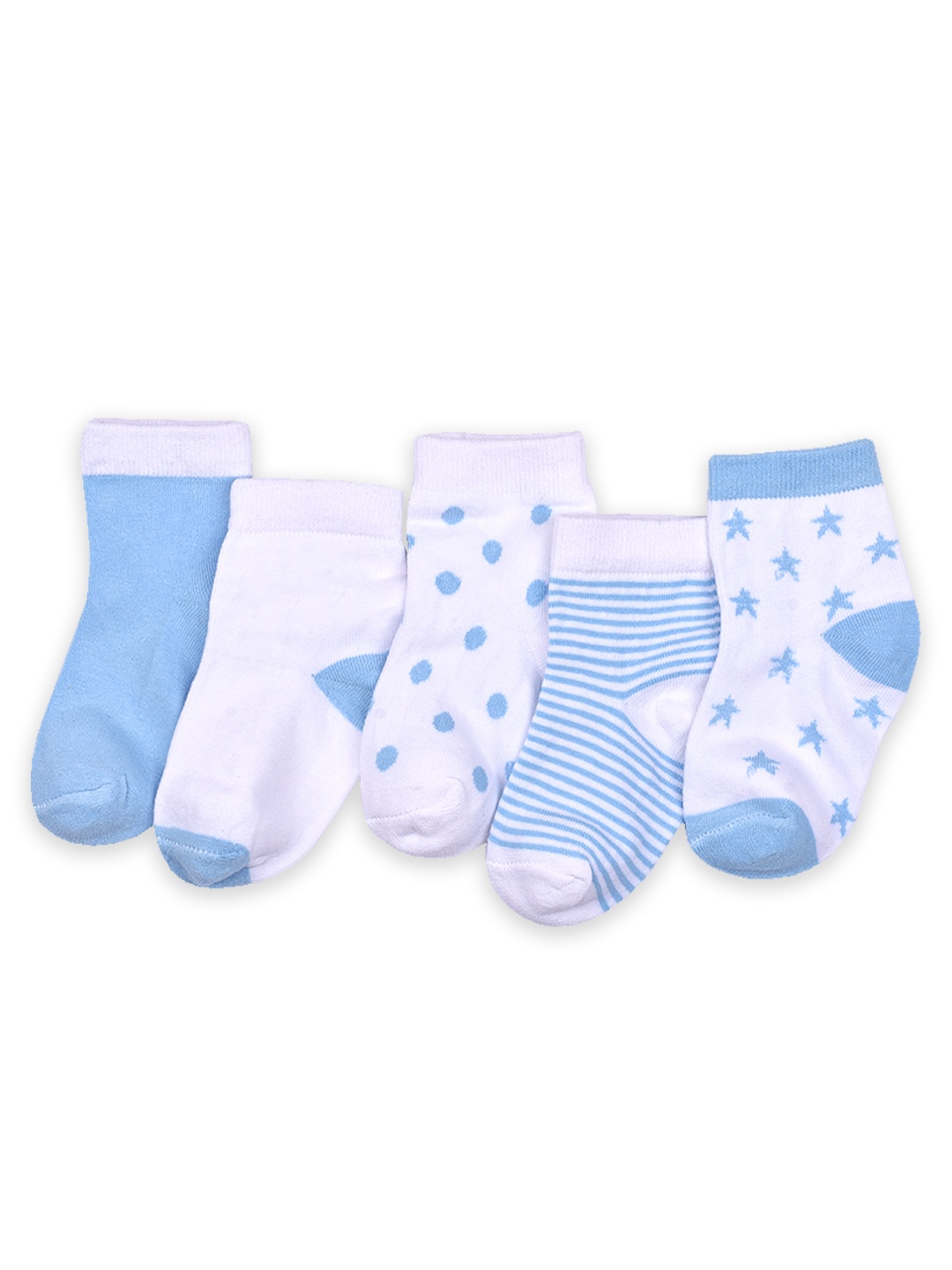 

FOOTPRINTS Infant Kids Pack Of 5 Blue & White Organic Cotton & Bamboo Anti-Allergic Above-Ankle Socks