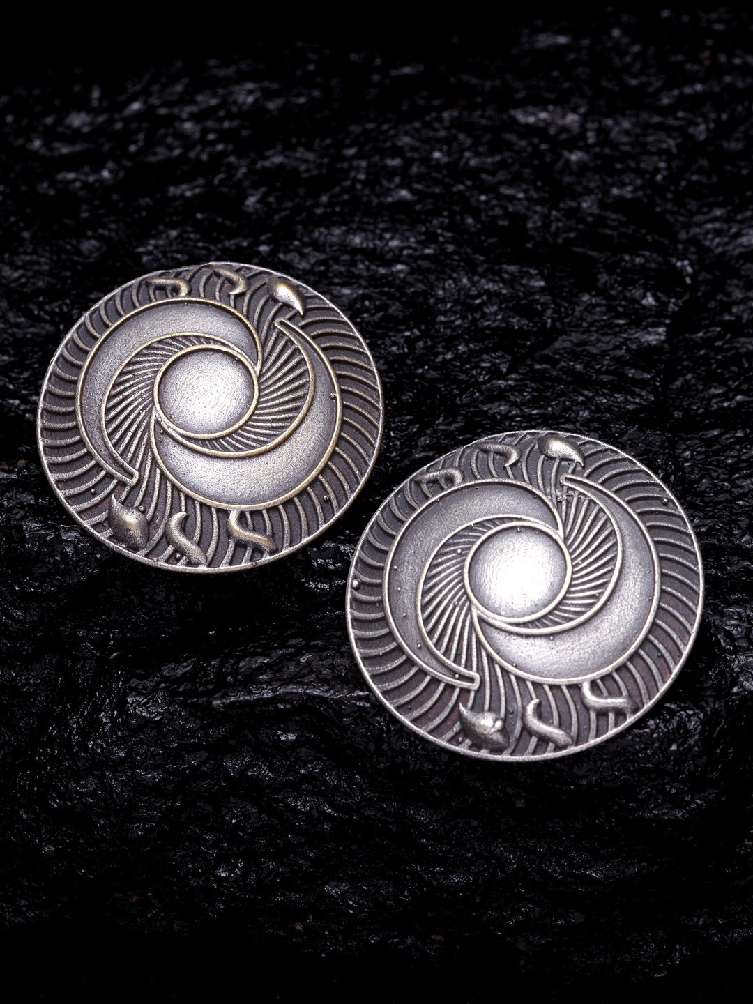 

PANASH Silver-Plated Oxidised Oversized Circular Studs