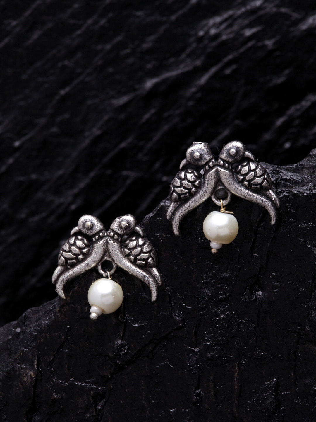 

PANASH Oxidised Silver-Plated & White Classic Studs